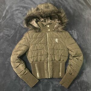 I.AM.GIA cropped puffer with fur hood